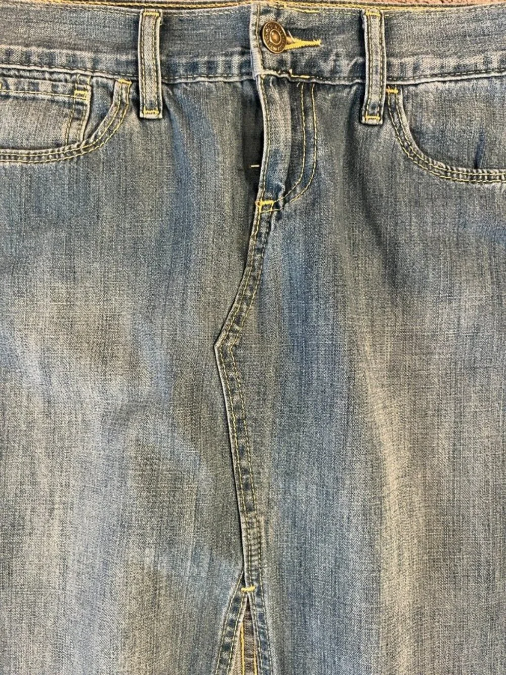 Old Navy Denim Long Skirt Womens Size 0 Medium Wash Front Slit Y2k Western